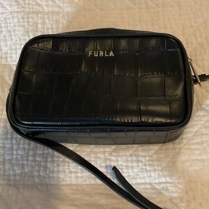 Furla Midnight Black Embossed Shoulder Bag
